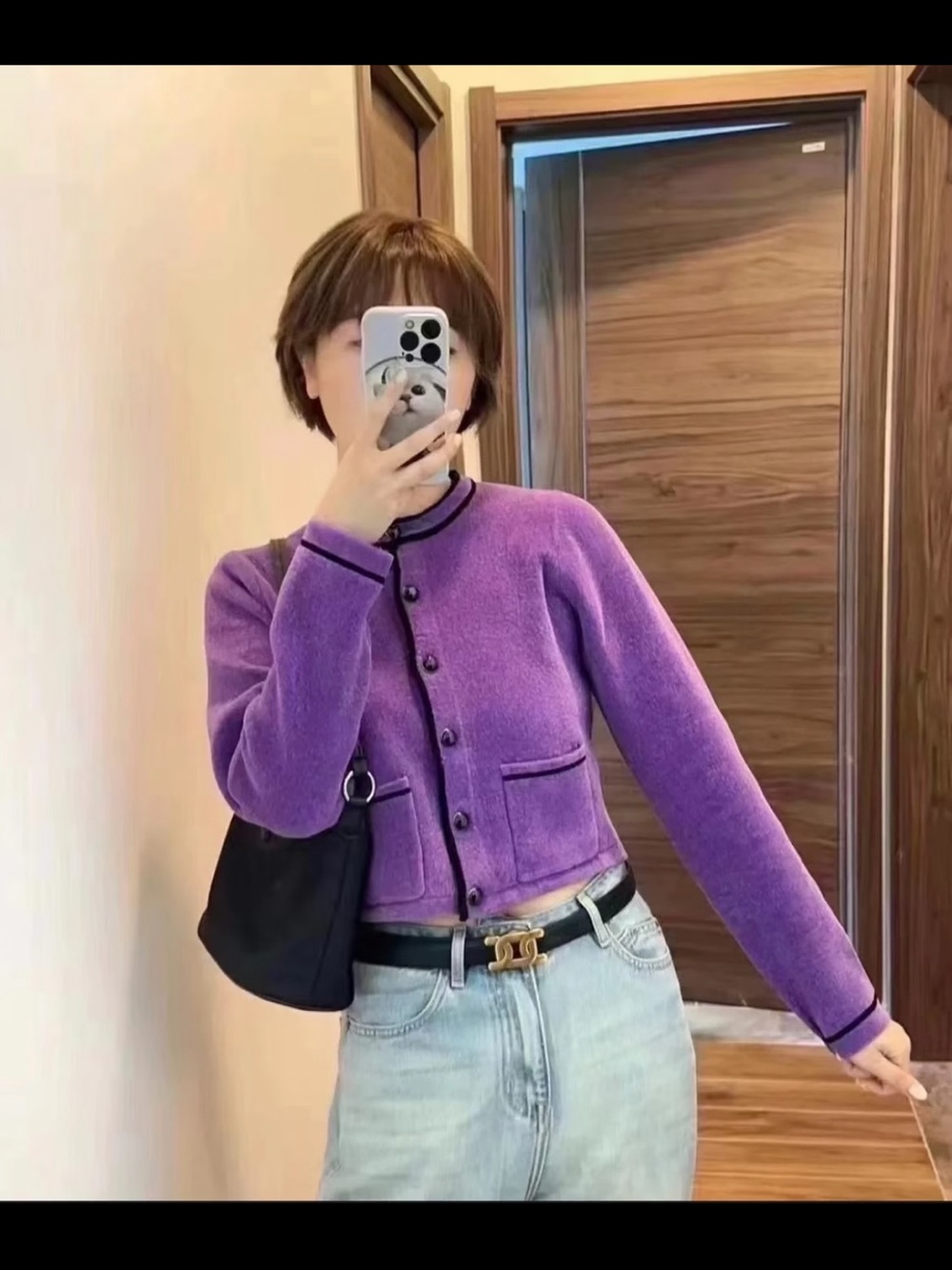 Sandro Purple Cropped Button-Front Jacket